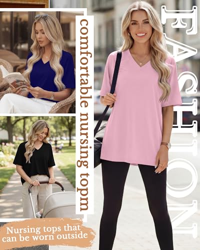 4 Pack Women's Nursing Short Sleeve Shirts - color: Navy Blue, Pink, Grass Green, Black, size: X-Large
