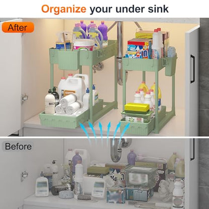 Sevenblue 4-Pack 2-Tier Under Sink Organizer with Pull Out Drawers - color: Green, size: 14.8 Inch
