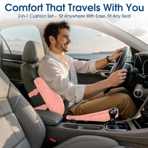 CloudBliss Ergonomic Seat Cushion & Lumbar Support Pillow Set, Pink, XL - color: Pink, size: X-Large