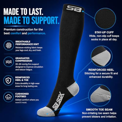 SB SOX Compression Socks for Men & Women (20-30mmHg) - color: Black/Gray, size: Small