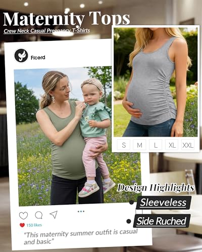 Ficerd 4 Pcs Womens Maternity Sleeveless Tank Tops - color: Army Green, Light Heather Gray, White, Black, size: Medium