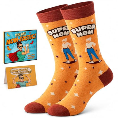 Funny Socks for Mom,Mom to be Gift with Box & Card,Size 6-12 - color: Super Mom Socks