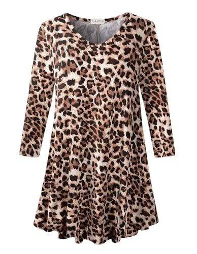 LARACE Plus Size Tops for Women 3/4 Sleeve Shirts V Neck Tunic Tops Blouses - color: A-leopard08, size: 2X
