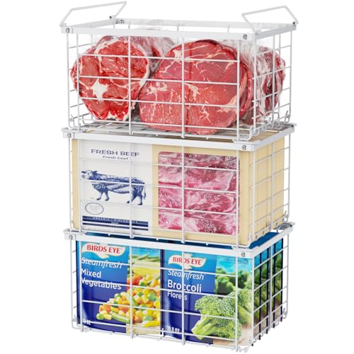 iSPECLE Deep Freezer Organizer Bins - Large Baskets for 5-7 Cu.Ft, 3 Pack - color: 3-Pack White