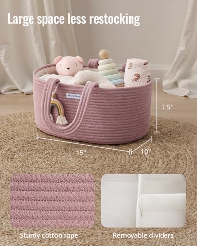 Blissful Diary Diaper Caddy Organizer, Woven Cotton Rope, Pink - color: Oval Pink