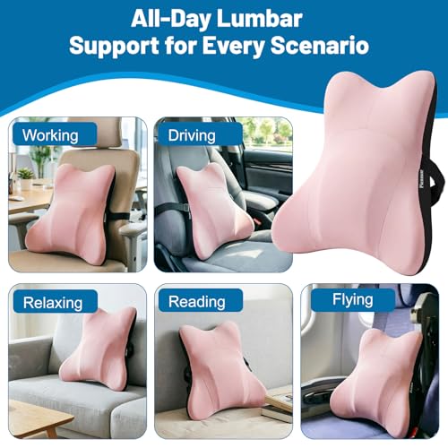 Lumbar Support Pillow, Memory Foam Back Cushion for Car & Office Chair - Pink - color: Pink