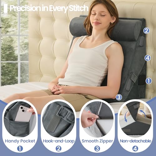 Sasttie Adjustable Wedge Pillow Set for After Surgery, Velvet - Dark Grey - color: Velvet - Dark Grey, size: Adjustable 9&12 Inch + 1 Head Pillow