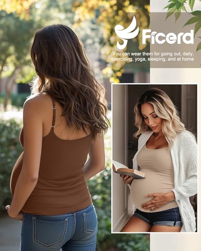 Ficerd 3 Pack Women's Maternity Tank Tops - color: Apricot, Khaki, Coffee, size: XX-Large
