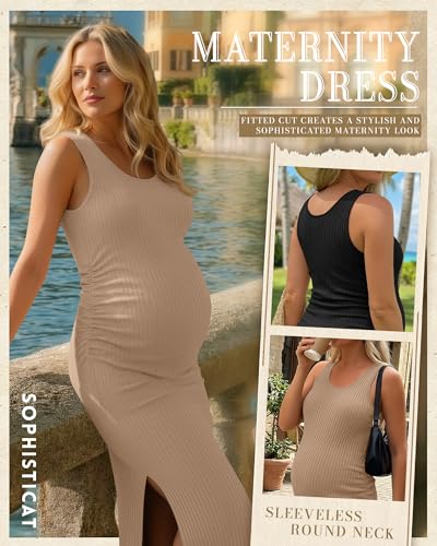2 Pack Womens Split Long Maternity Dress - color: Light Khaki, Black, size: Small