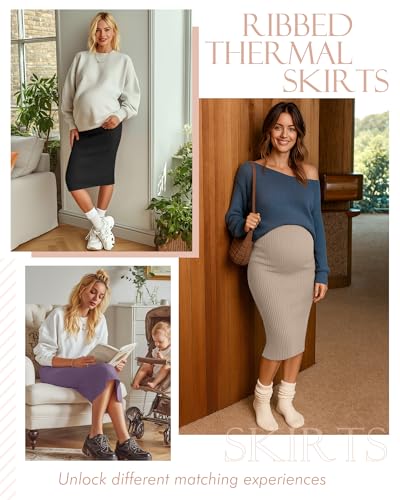 3 Pack Women's Ribbed Maternity Skirts - color: Purple, Khaki, Black, size: XX-Large