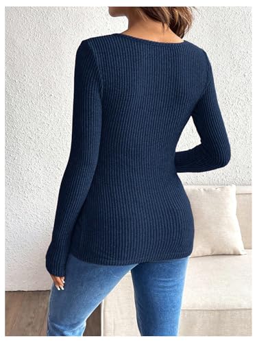 MakeMeChic Women's Maternity Shirts Nursing Top Fall Maternity Clothes - color: Dark Blue, size: Large