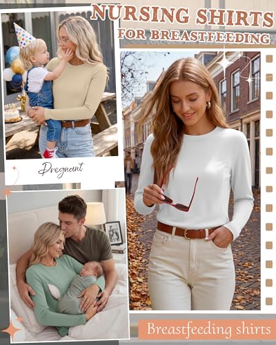 4 Pack Nursing Breastfeeding Tops with Hidden Zipper - color: Mint Green, Light Yellow, White, Light Purple, size: Medium