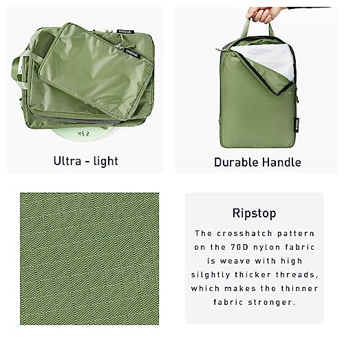 Bagail Ultralight Compression Cubes 7 Set - 3 Packing Cubes, 3 Organizers, and 1 Shoe Bag - color: The Matcha, style: Cloth Pattern