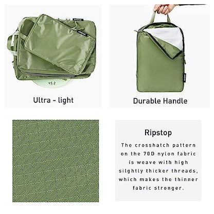 Bagail Ultralight Compression Cubes 7 Set - 3 Packing Cubes, 3 Organizers, and 1 Shoe Bag - color: The Matcha, style: Cloth Pattern