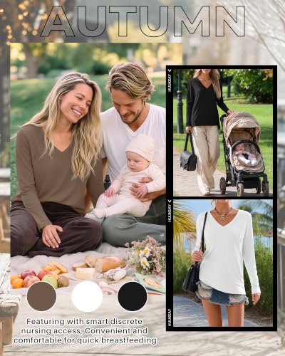 Huukeay 3 Pack Maternity Nursing Tops Breastfeeding Shirts - color: Black, White, Coffee, size: X-Large