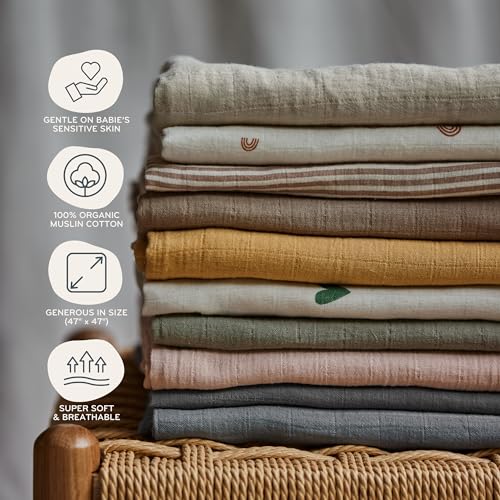Swaddle Blankets, 100% Organic Cotton Muslin, 47"x47" 2-Pack - color: 2-pack Sage G/Tradewins