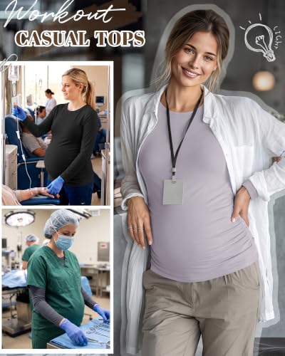 Neer 3 Pack Maternity Under Scrub T Shirt Long Sleeve Undershirt - color: Black, Dark Gray, Light Gray, size: Large