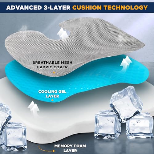 EcoNour Gel Seat Cushion for Tailbone Pain Relief | Computer Chair Cushion - color: Grey