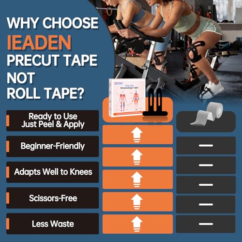 Precut Kinesiology Tape for Knees, 20 Pcs, Black - color: Black, size: 20 Pcs