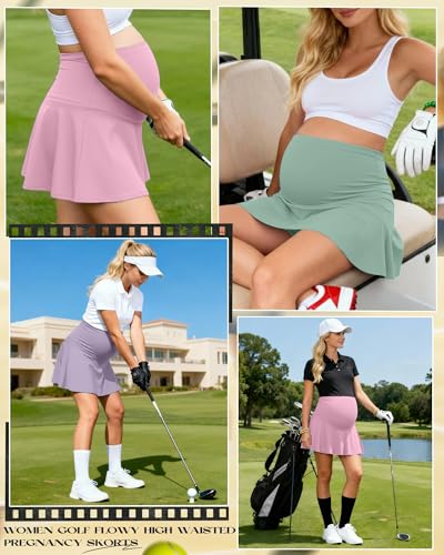 3 Pack Maternity Skirts Tennis Skorts - color: Light Pink, Light Green, Purple, size: Medium