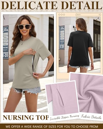 Riyiper 3 Pack Women's Nursing Short Sleeve Shirts - color: Cement Gray, Gray Purple, Black, size: Small