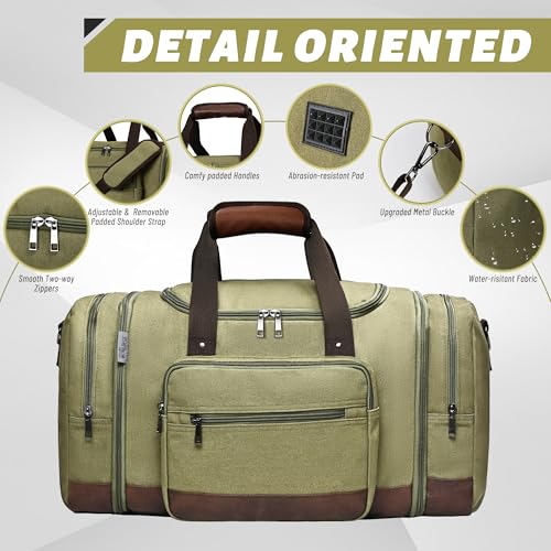 50L Expandable Canvas Duffle Bag Weekender Travel Carry On Gym - color: Green