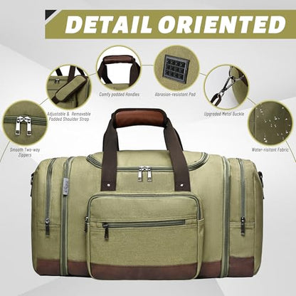 50L Expandable Canvas Duffle Bag Weekender Travel Carry On Gym - color: Green
