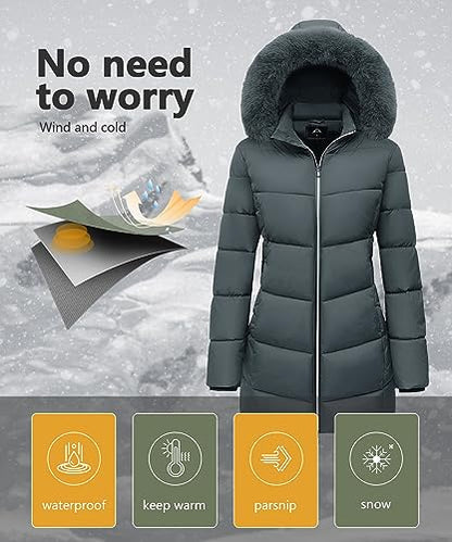 Women's Long Warm Winter Puffer Jacket Lightweight Fashions Down Coats - color: Dark Grey, size: Small
