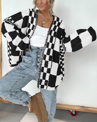 BTFBM Casual Cardigan Sweater for Women Fall 2026 Long Sleeve Sweaters - color: Black, size: X-Large