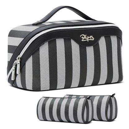 BOYATU Travel Makeup Bag for Women: 3 Pcs Set Striped Make up Bag,Black - color: A-4-Black