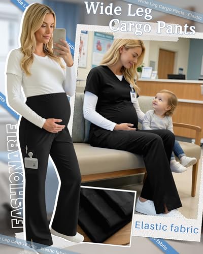 Women's Maternity Scrub Pants - color: Black, size: Large