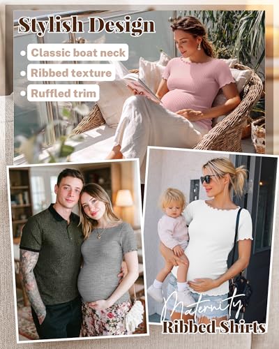 4 Pack Women's Maternity Ribbed Shirts - color: Black, Light Heather Gray, White, Light Pink, size: Large