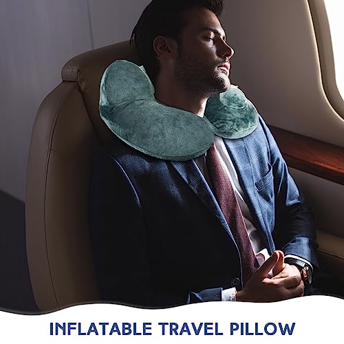 Xtinmee 2pcs Self-Inflatable Pillow with Compact Bag, Peacock Green, Blue - color: Peacock Green, Blue