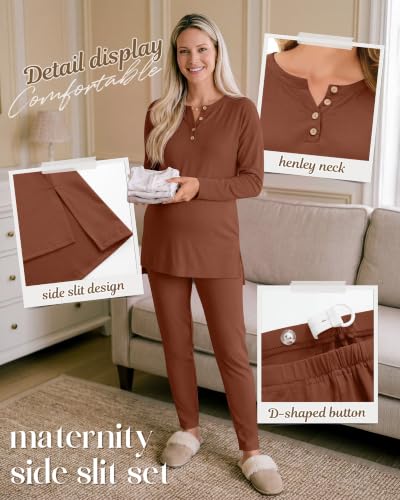 Huukeay Maternity Lounge Set Long Sleeve - color: Camel, size: X-Large