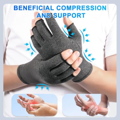 DRNAIETY 2-Pair Arthritis Compression Gloves for Hand Arthritis, Fingerless - color: Grey, size: Large