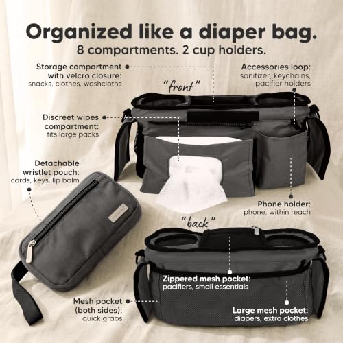 KeaBabies Stroller Organizer Bag, Stroller Caddy, Cup Holder (Mystic Gray) - color: Mystic Gray