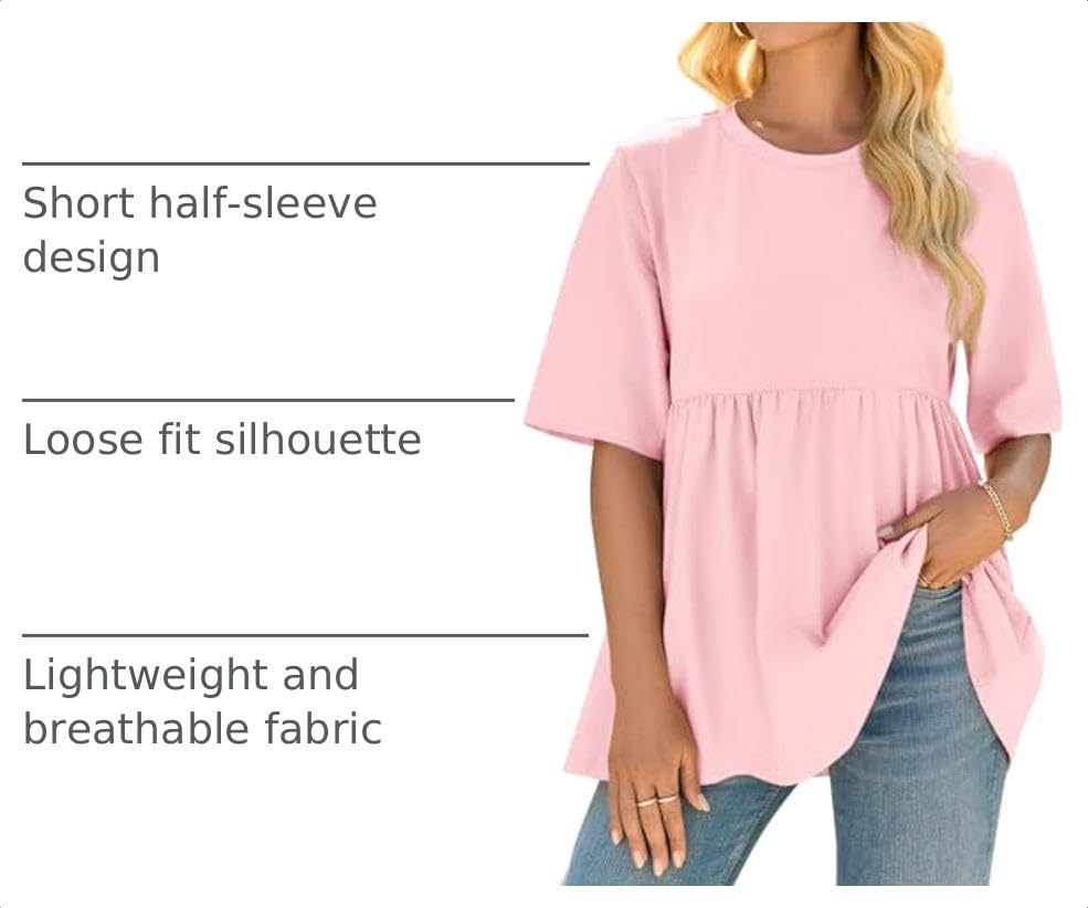 Cicy Bell Womens Babydoll Tops Plus Size Tunic Summer Flowy Peplum Shirts - color: Pink, size: Small