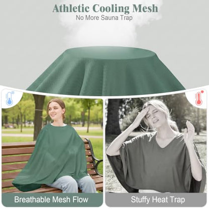 Basumee Nursing Cover for Breastfeeding Breathable Mesh 360 Full Privacy - color: Dark Sage, size: 1 Pack