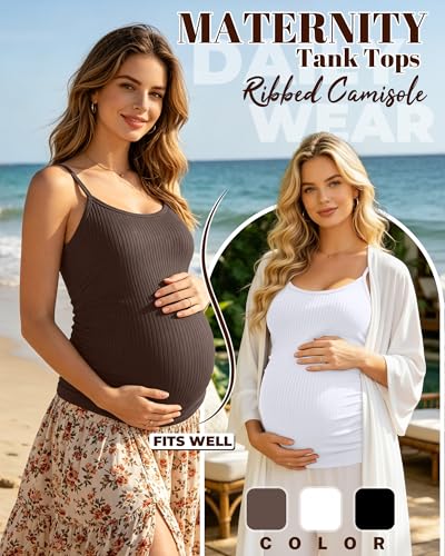 3 Pack Women's Maternity Tank Tops - color: Black, White, Coffee, size: X-Large