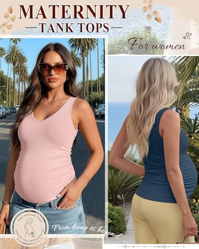 Ficerd 3 Pack Maternity Sleeveless Tank Tops - color: Haze Blue, Light Pink, Light Green, size: Large