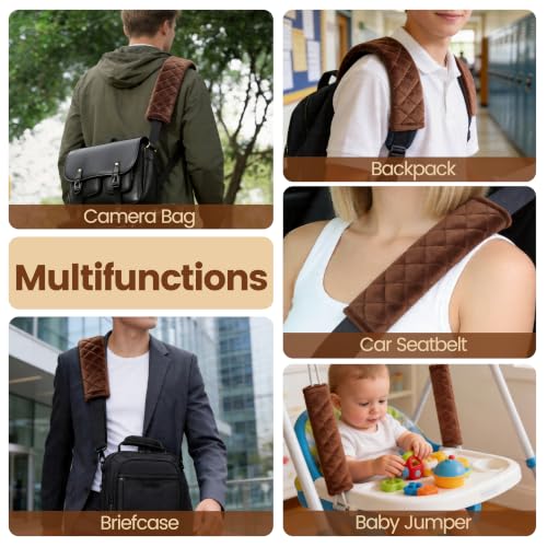 Amooca 2 Pack Seat Belt Covers Soft Shoulder Pad for Cars & Backpack - color: Brown