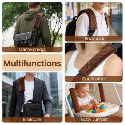 Amooca 2 Pack Seat Belt Covers Soft Shoulder Pad for Cars & Backpack - color: Brown