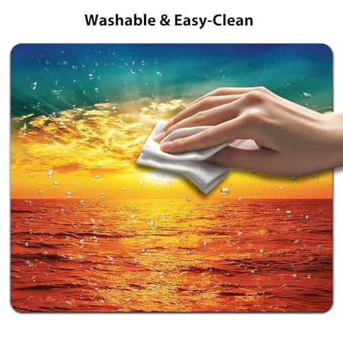 Gold Ocean Sunset View Mouse Pad, Majestic Nature Sea Waves Scene Desk Mat - color: Custom Designs Art 013