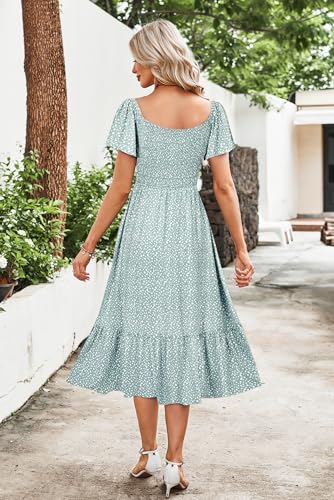 AUSELILY Women's Summer Smocked Short Sleeve Midi Dress 2026 - color: Green Spot, size: Large