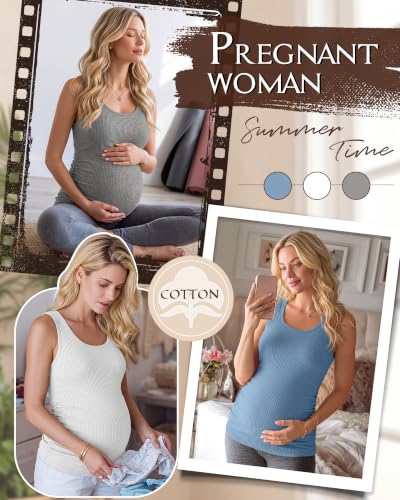 Riyiper 3 Pack Women's Maternity Tank Tops - color: Light Heather Gray, White, Sky Blue, size: Large