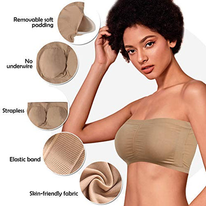 Women's Bandeau Bra, Strapless Bralette Seamless Bandeau Bra Tube Top Bras - color: #003 Black White Grey, size: Medium