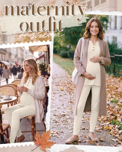 Huukeay Maternity Lounge Set Long Sleeve - color: Beige, size: XX-Large