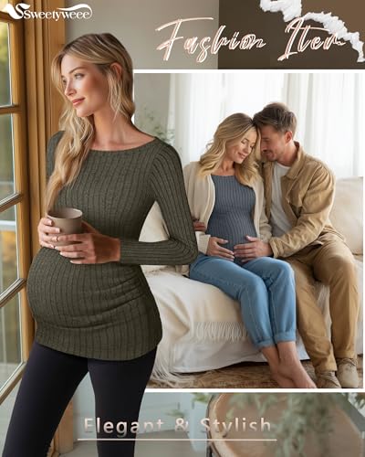 3 Pack Maternity Sweaters Long Sleeve Pregnancy Tops - color: Olive, Gray Blue, Black, size: X-Large