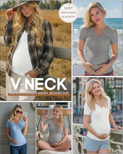 3 Pack Women's Maternity Shirts - color: Sky Blue, White, Light Heather Gray, size: XX-Large