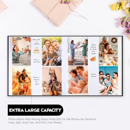 Photo Album 4x6 Vertical 600 Photos with Writing Space, Black - color: Black